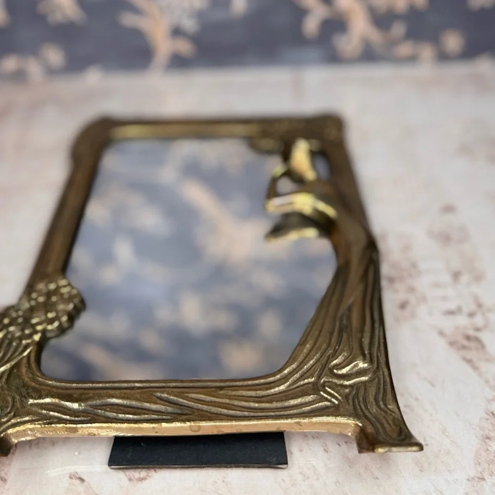 Vintage Art Nouveau Brass Lady of the Lake Vanity Mirror